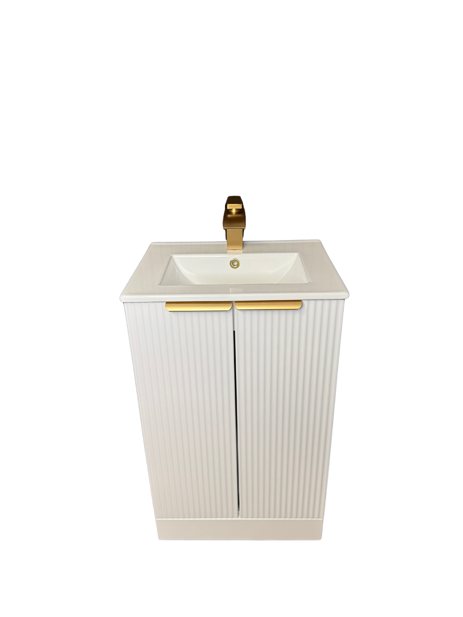 500mm Ribbed White & Gold No-Plumbing Sink Unit | Plug-In Hot & Cold Water