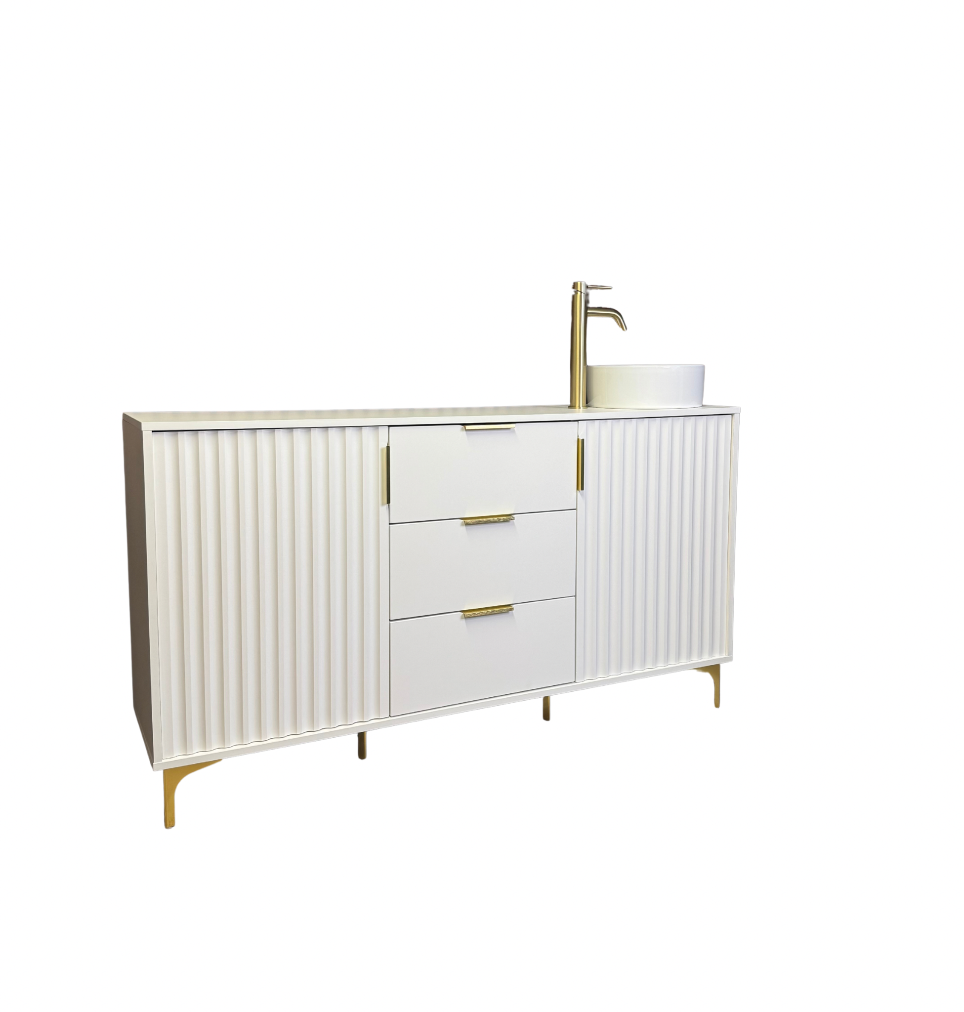 1400mm White/Gold Large Sideboard & No Plumbing Sink System