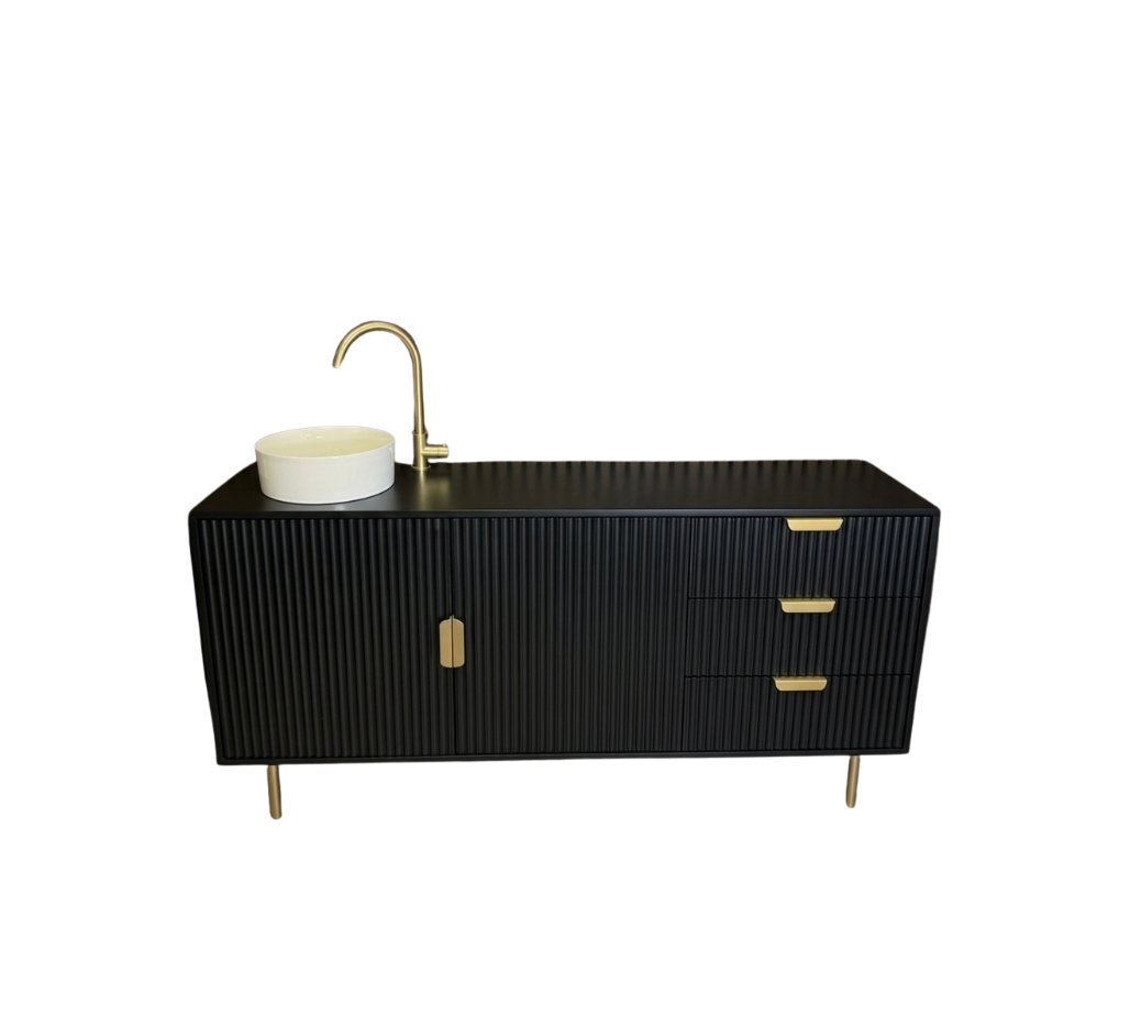1600mm Black No-Plumbing Sink Unit with Gold Accessories | Upgraded Hot & Cold Water System