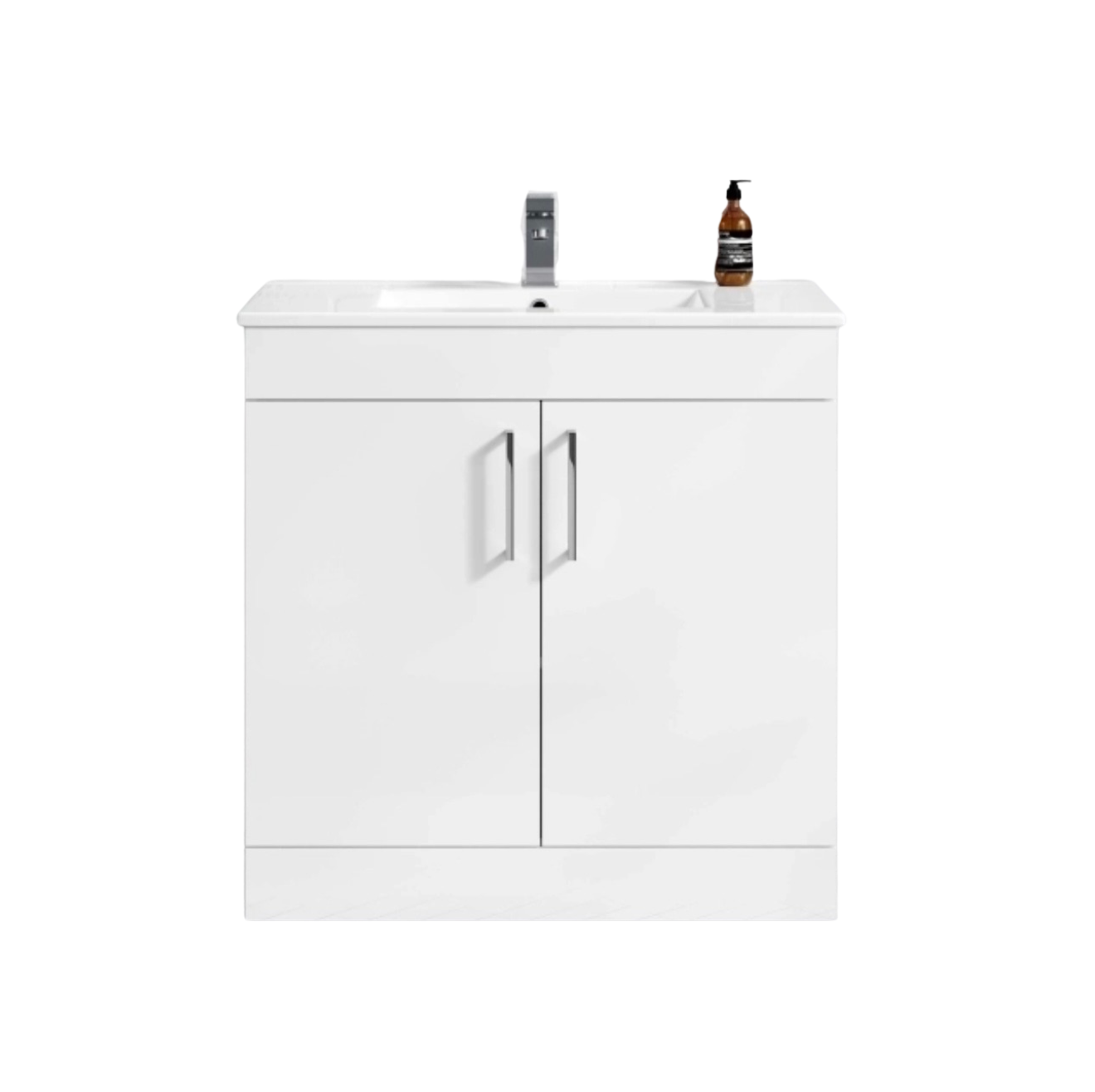 800mm white gloss No plumbing sink unit with silver handles.