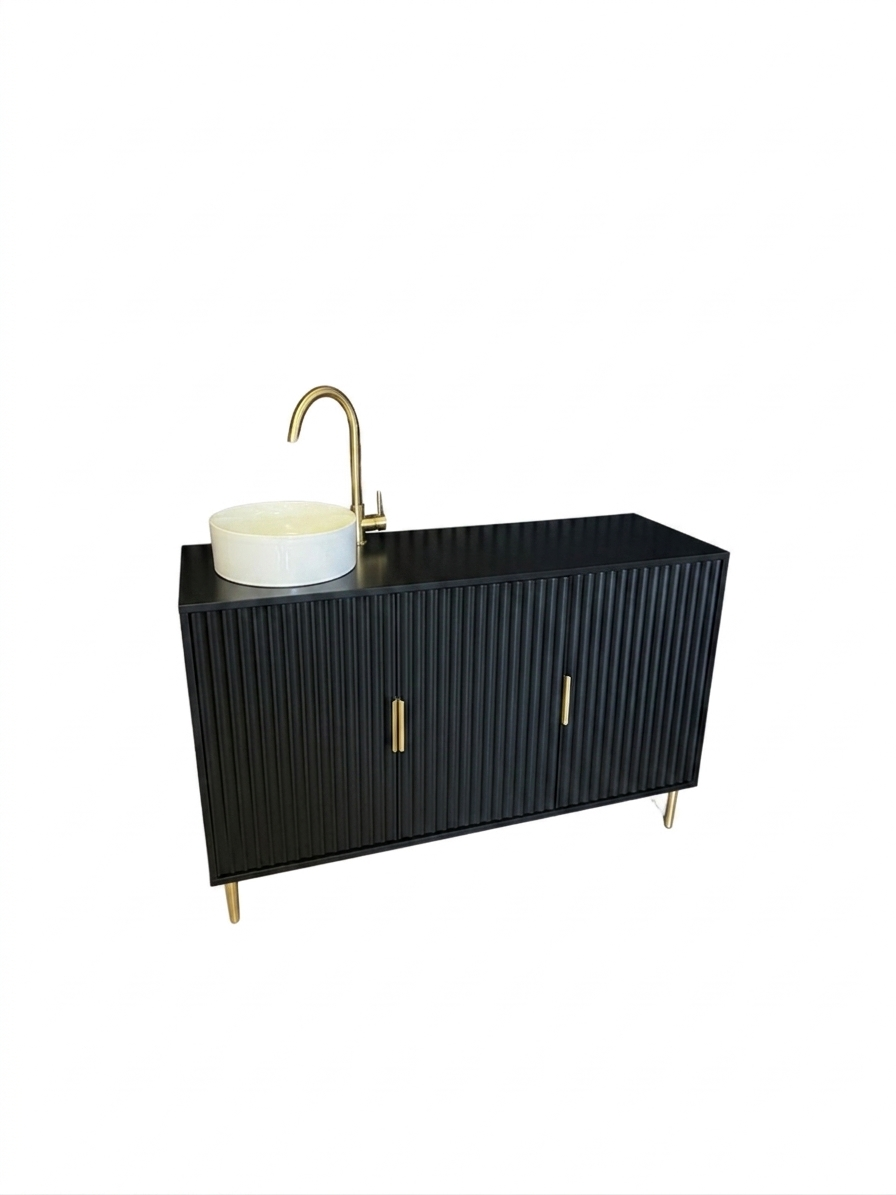 120cm wide black No plumbing sink unit with gold accessories