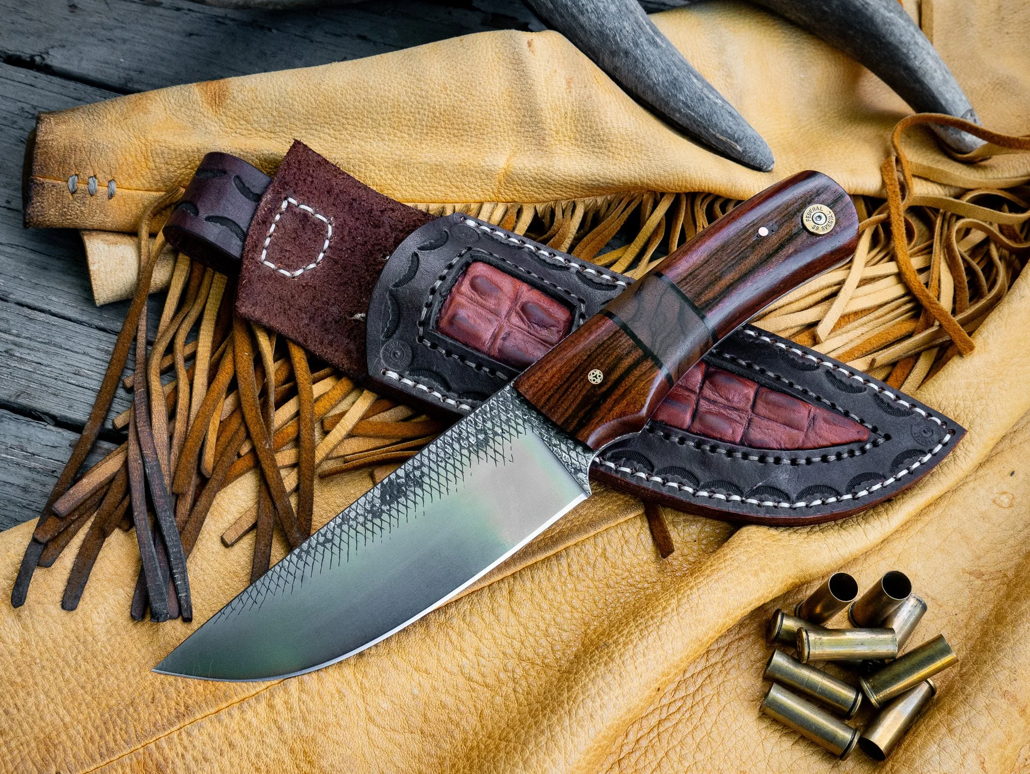 Hand Forged Farrier's Rasp Hunting/Camp Knife with Gator Skin Sheath