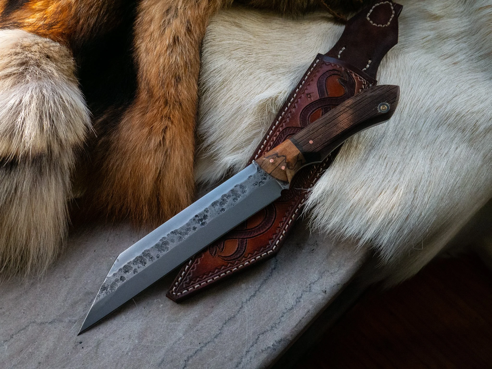 Hand Forged Viking Seax, with Sheath, Rattlesnake Skin Inlay