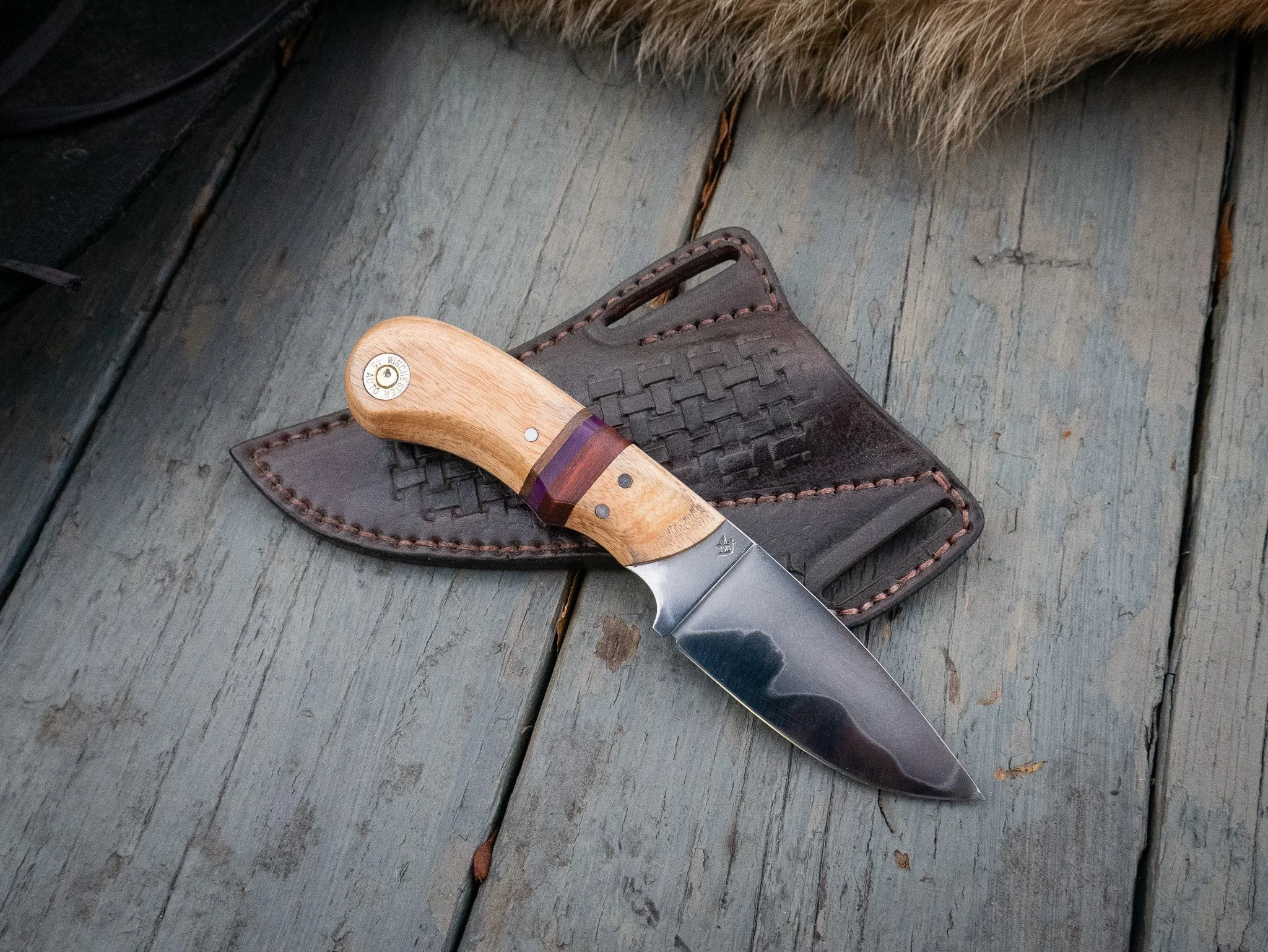 Handmade Hunting/EDC Knife with Hamon, Pancake Sheath