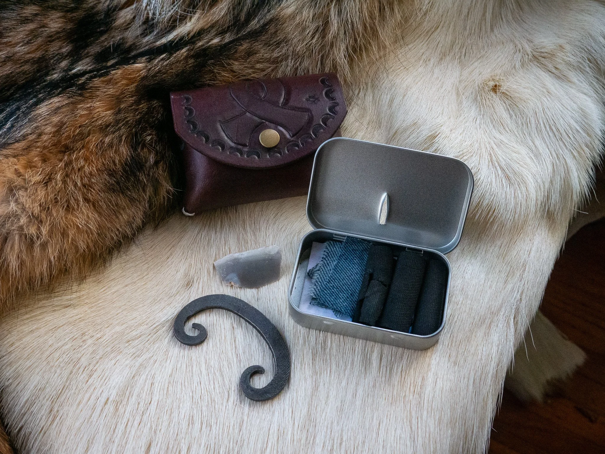 Hand Forged Flint & Steel Kit, Carved Celtic Knot Design Pouch