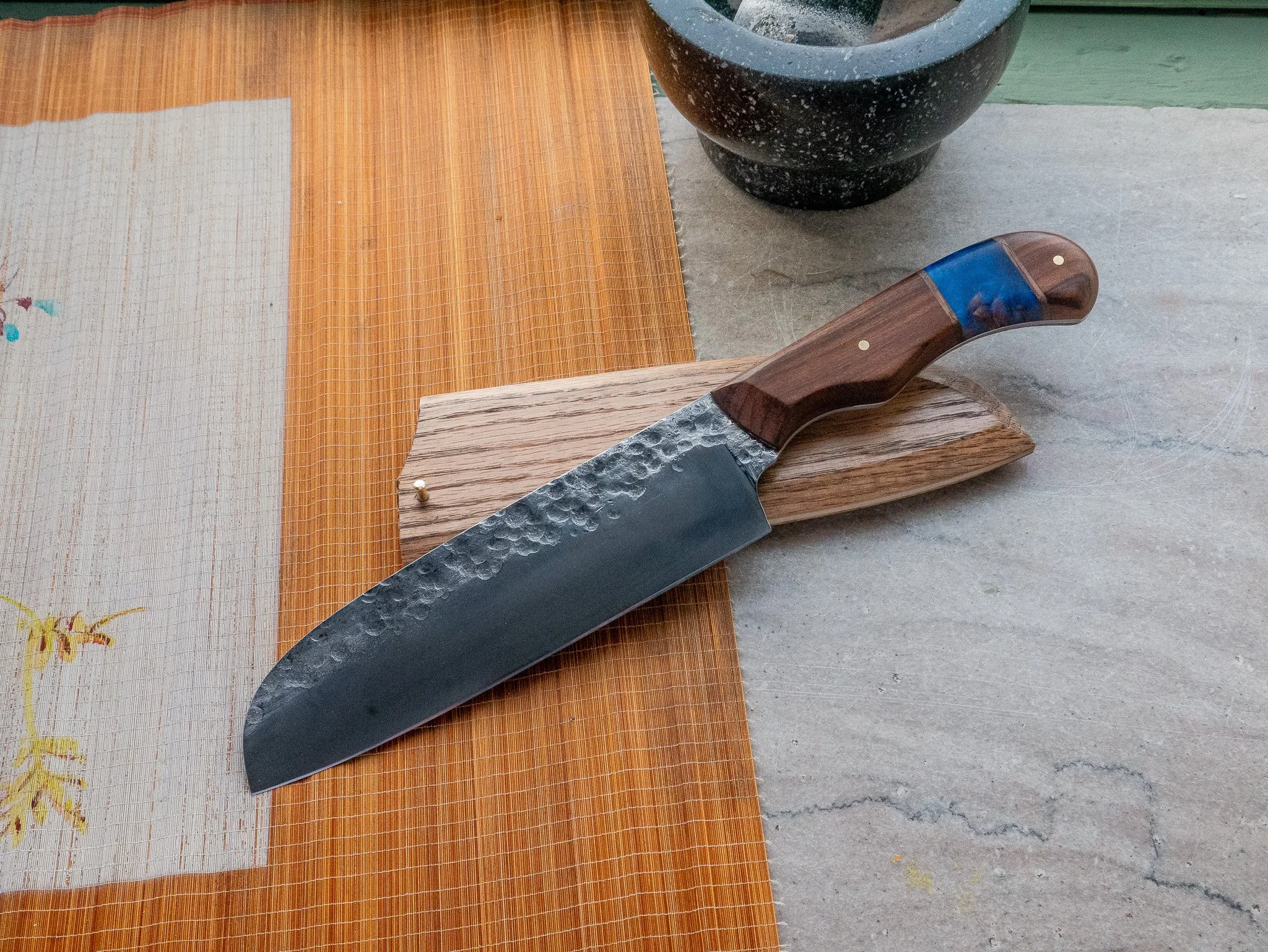 Hand Forged Santoku, 6.5" Blade, Pinecone in Resin Handle