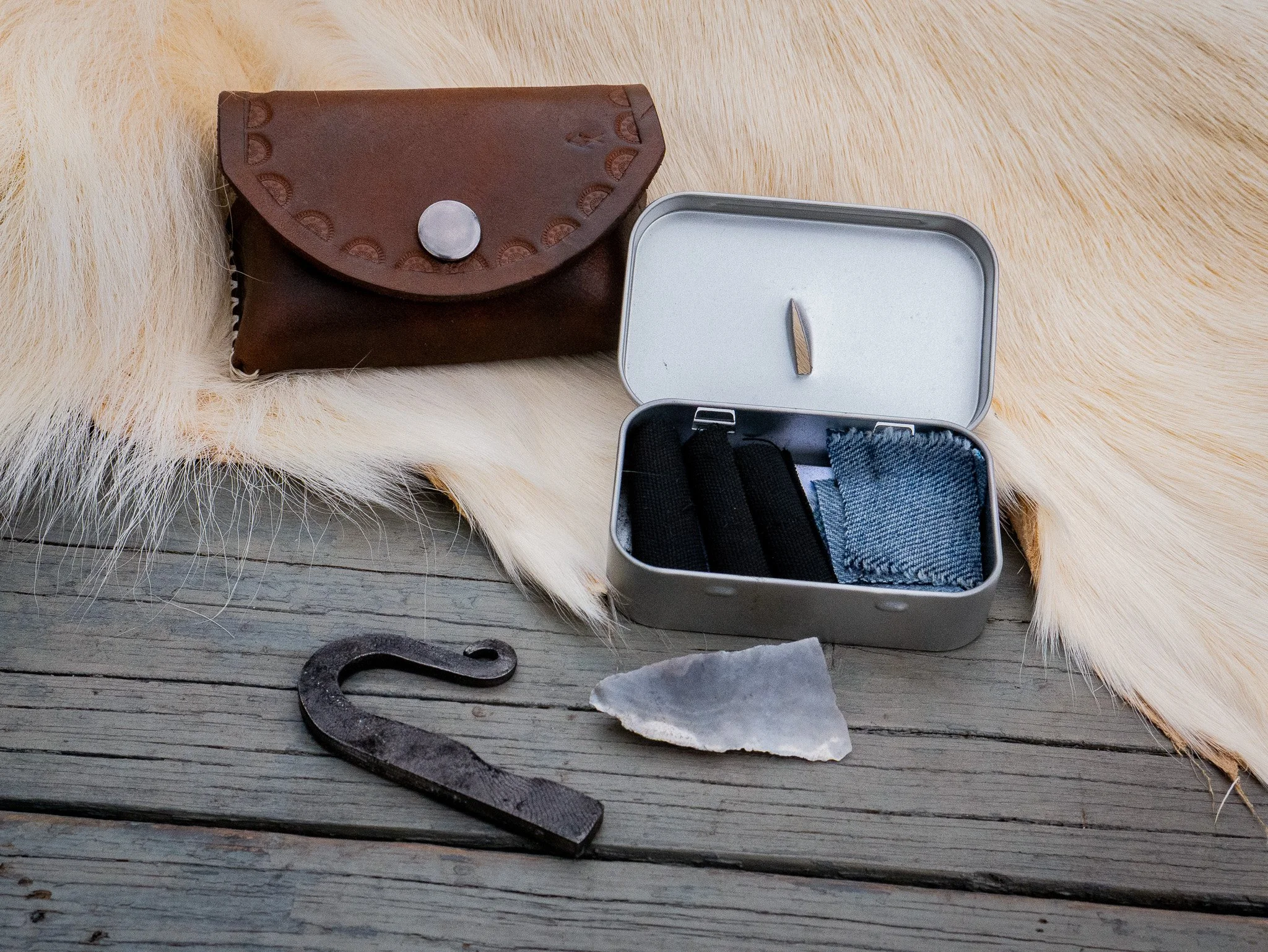 Hand Forged Flint and Steel Kit with Leather Pouch