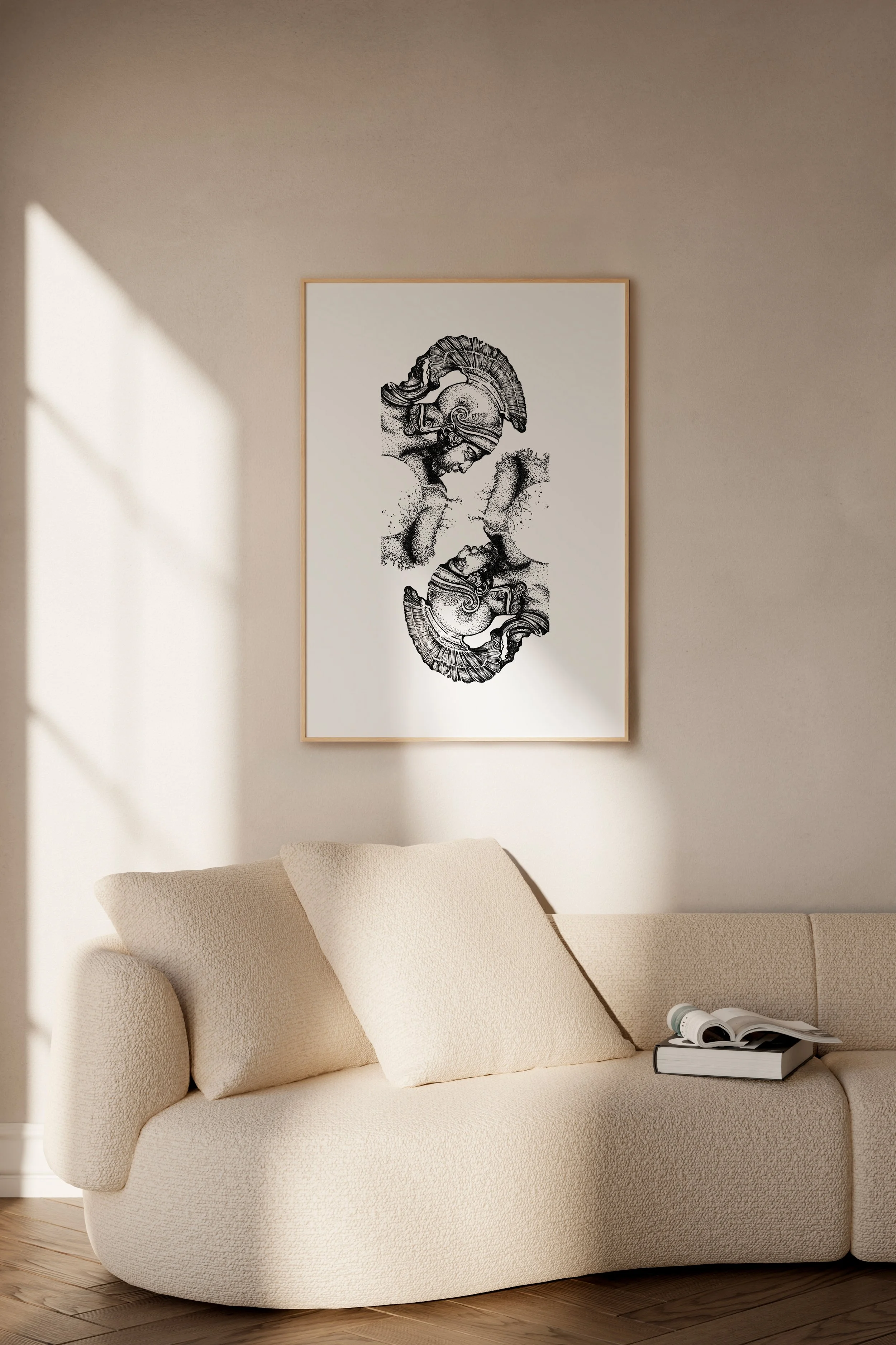 Affiche d'art, Affiche artistique, affiche mythologique, statue grecque, mythologie grecque, illustration en noir et blanc, affiche décorative haut de gamme, illustration fait-main, art décoratif français, décoration murale, affiche noir et blanc