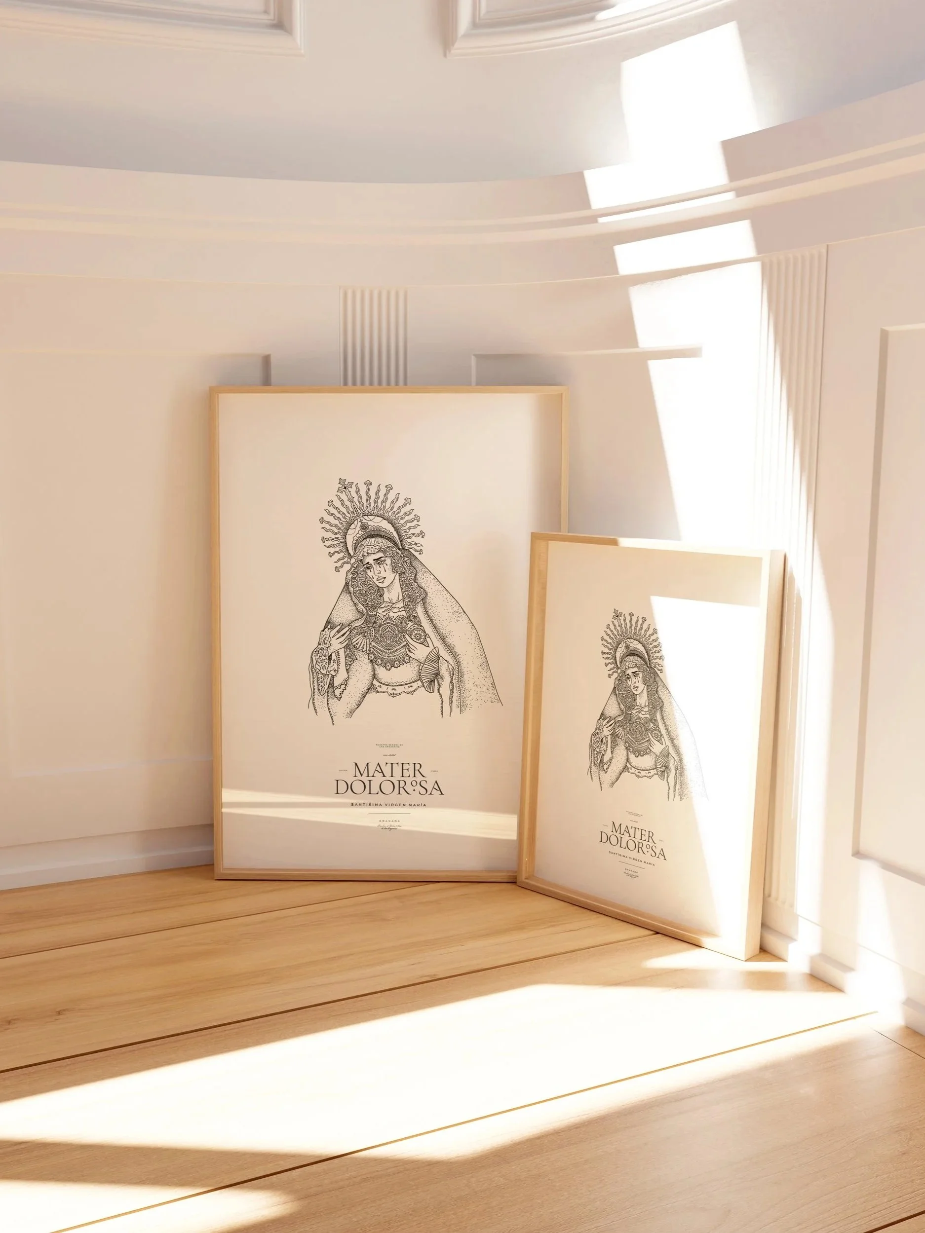 Affiche d'art, Affiche artistique, affiche mythologique, illustration figure mystique, vierge marie, mater dolorosa, affiche spirituelle, culture, illustration en noir et blanc, affiche décorative haut de gamme, illustration fait-main, art décoratif 