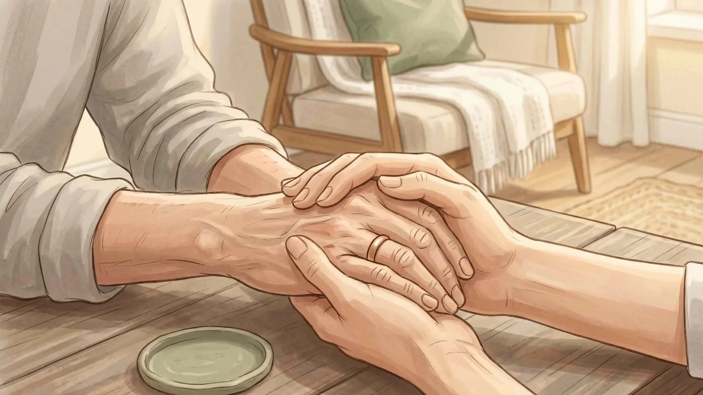 Deux mains se tenant illustrant le soutien à une personne en deuil