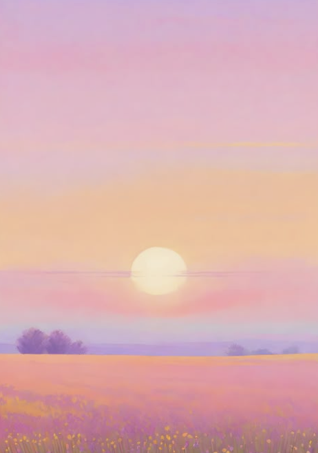 Paysage serein au coucher de soleil évoquant la douceur, le calme et l'apaisement émotionnel