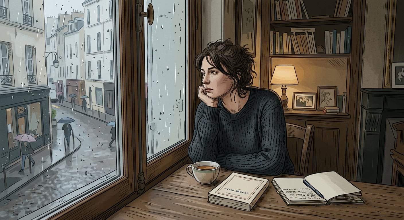Tasse posée sur table à côté d'une personne, illustration sur le silence après une rupture