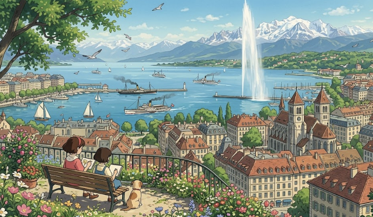 Vue panoramique de Genève et le lac Léman - psychothérapie en ligne pour expatriés