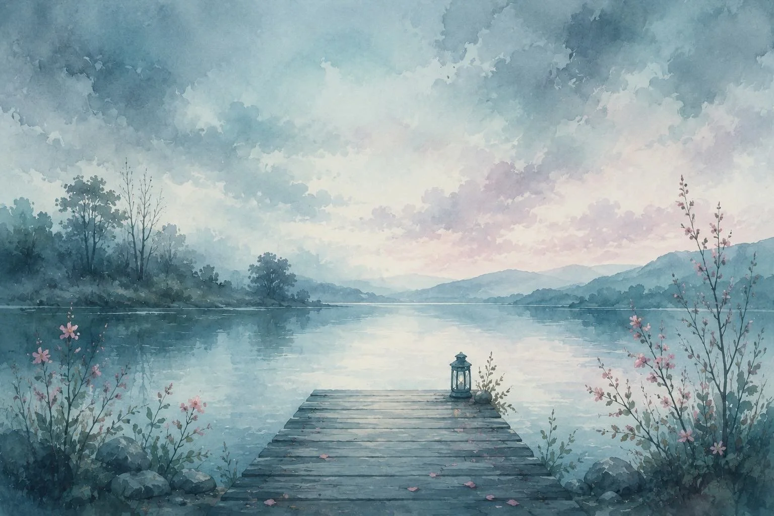 Illustration d'un ponton vide au bord d'un lac paisible, symbolisant la solitude, la sensibilité au rejet et les émotions liées au besoin de connexion.