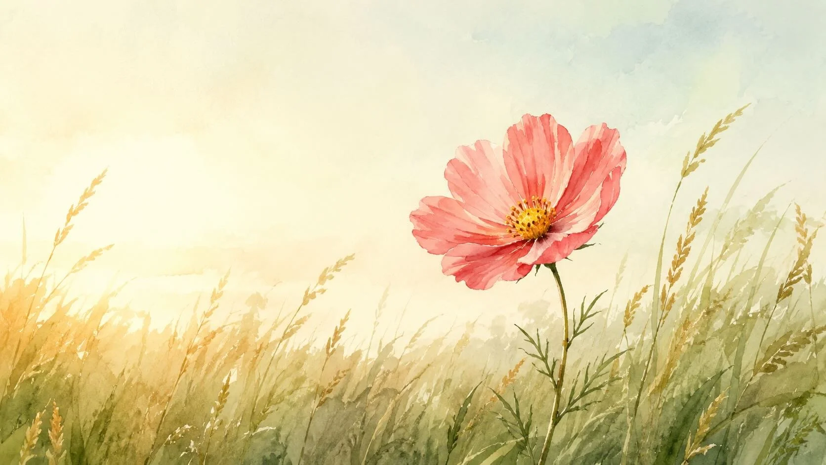 Illustration éditoriale d'une fleur solitaire qui s'épanouit vers la lumière dans une prairie, évoquant la reconstruction de soi et la place retrouvée dans une relation
