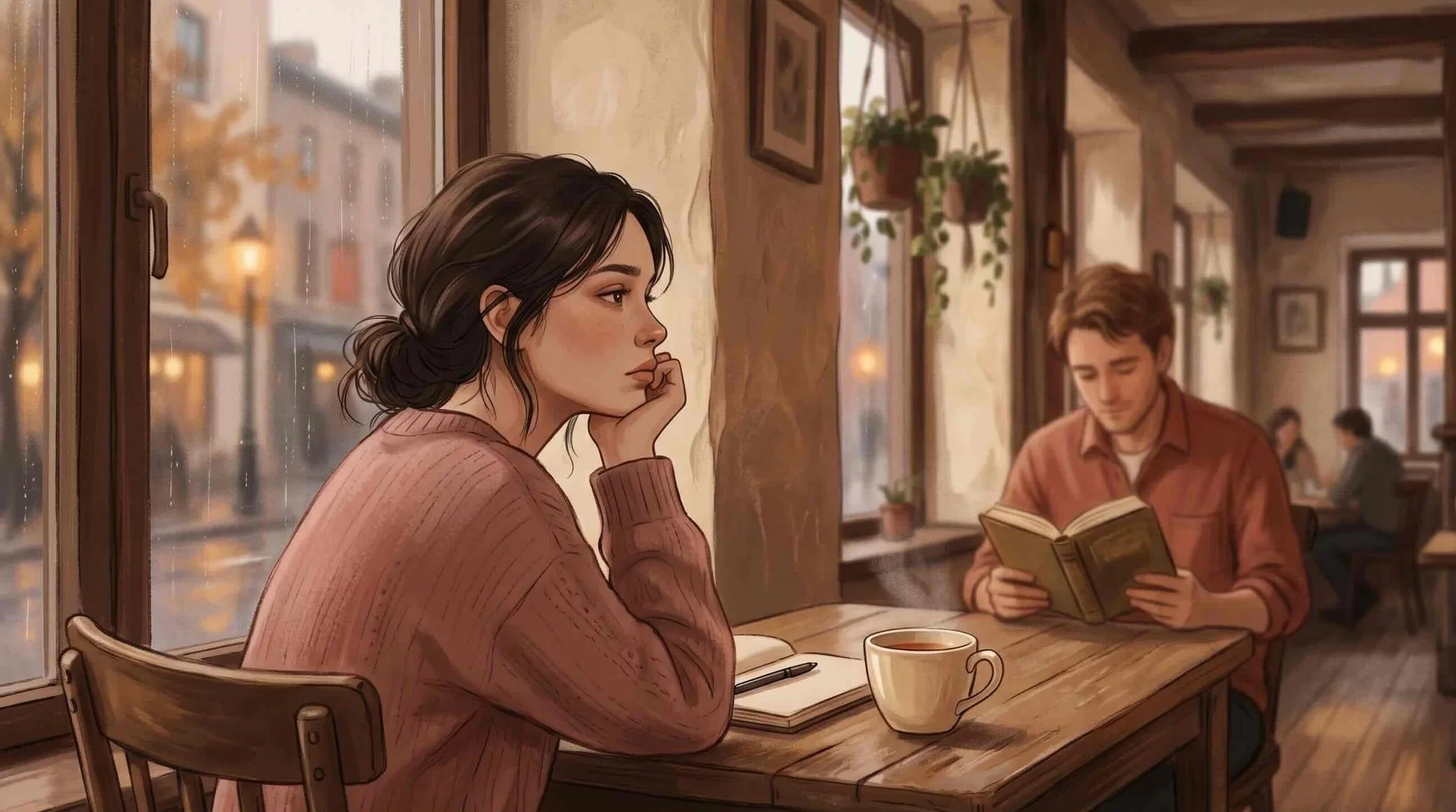 Femme pensive en couple illustrant le fait de penser encore à son ex malgré une nouvelle relation