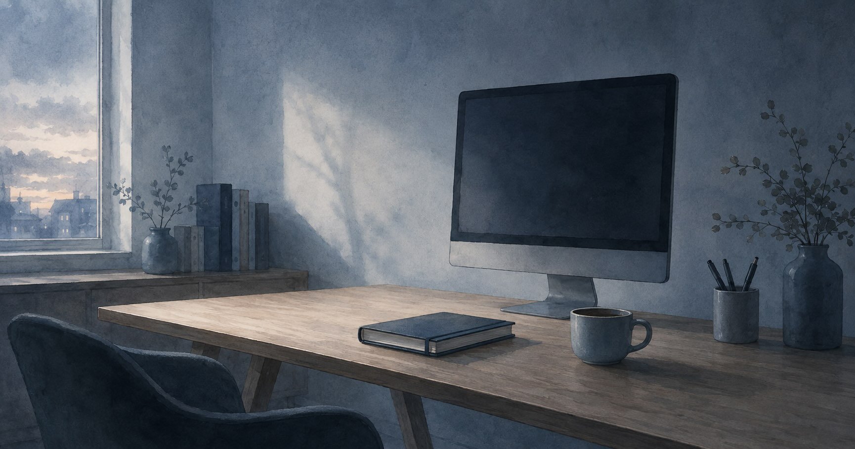 Bureau vide au petit matin symbolisant le retour au travail après un arrêt long