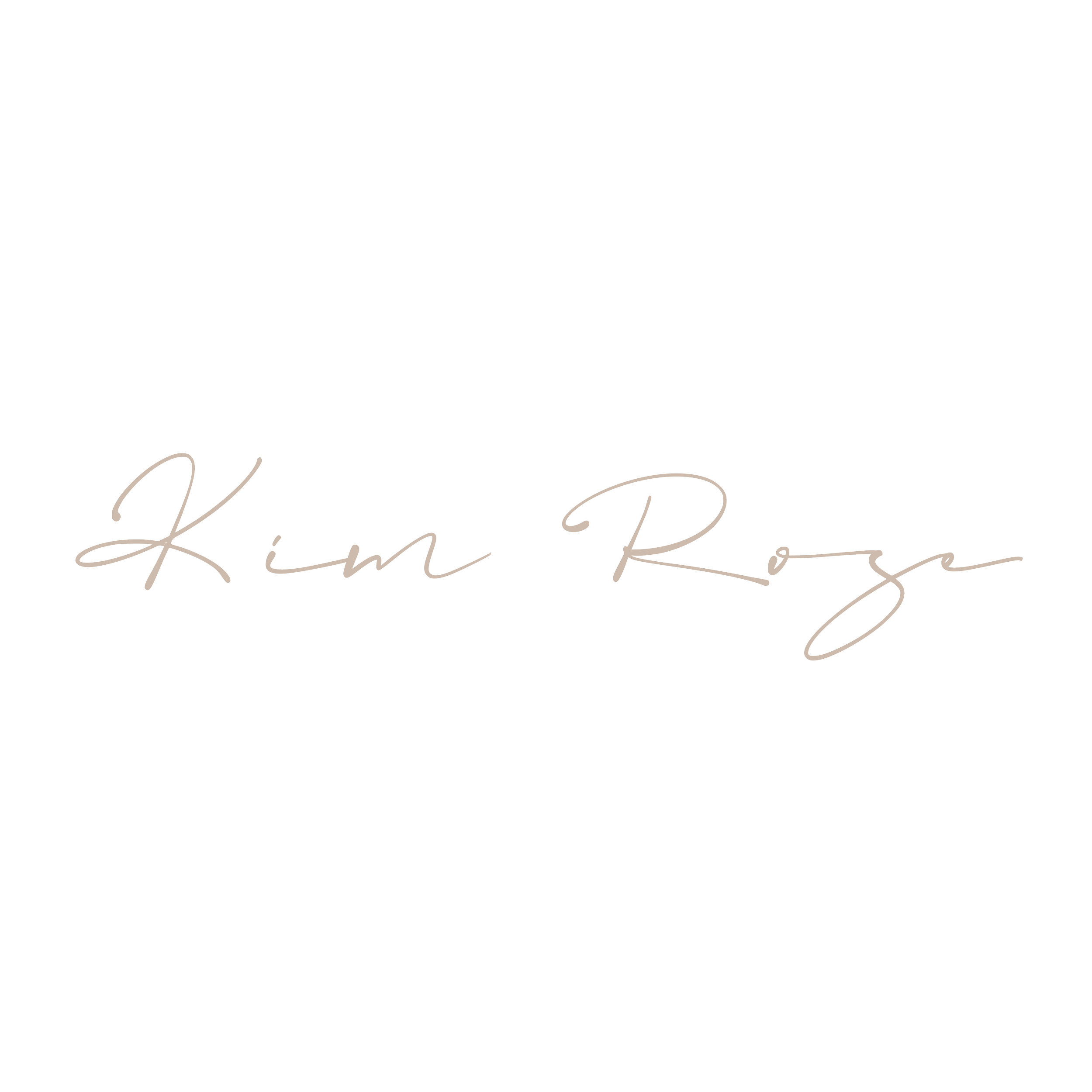 Black background with elegant handwritten-style text that reads 'Kim Roga'.