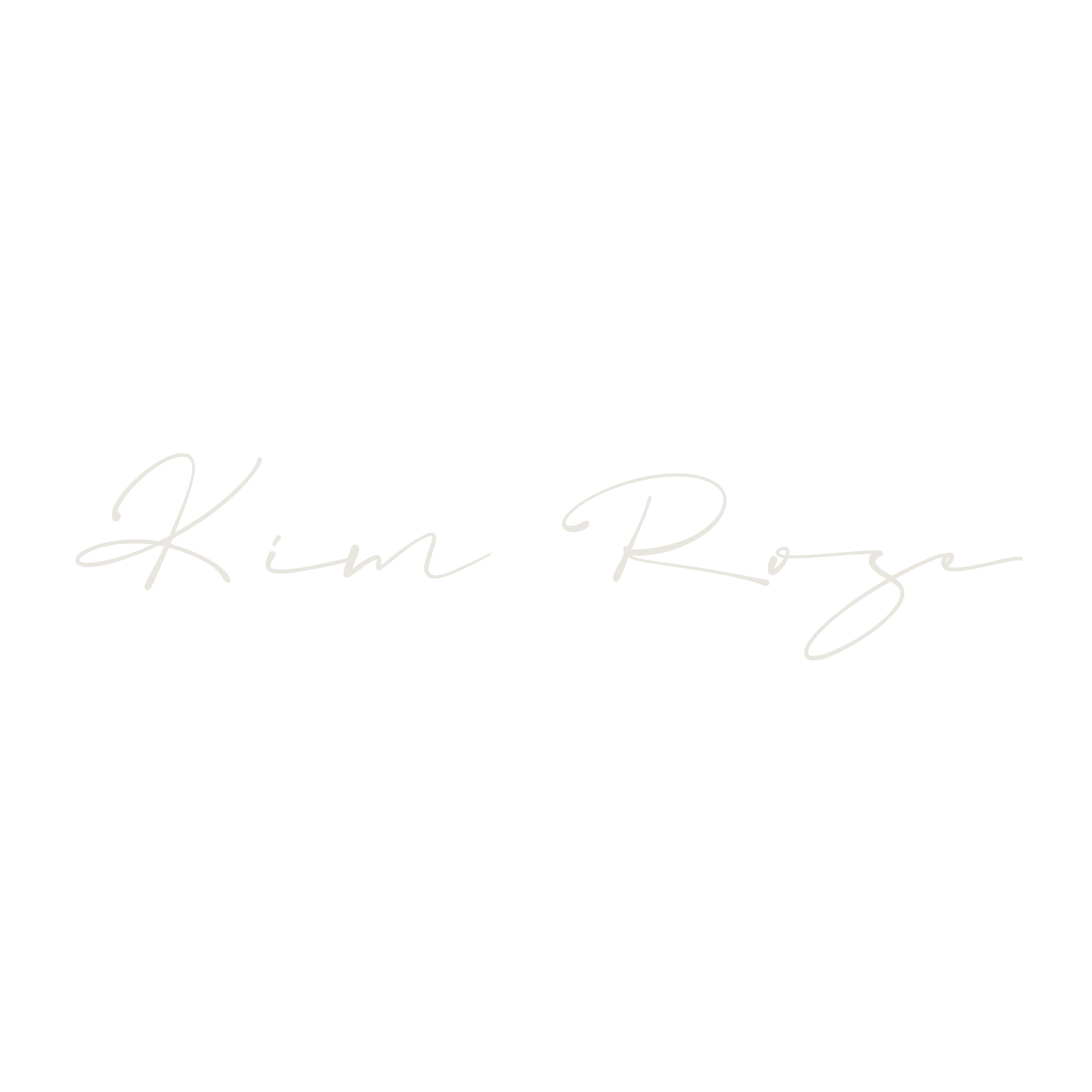 Handwritten cursive text "Kim Roze" on black background.