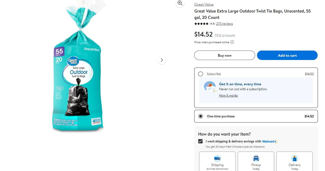 Look at the Great Value on 55 gallon trash bags!  SDHRS goes through a lot of trash bags cleaning tons of litterboxes every week.  We could also use 13 gallon trash bags, bulk hand soap and dish soap as well.  If you are at Walmart or shopping on the