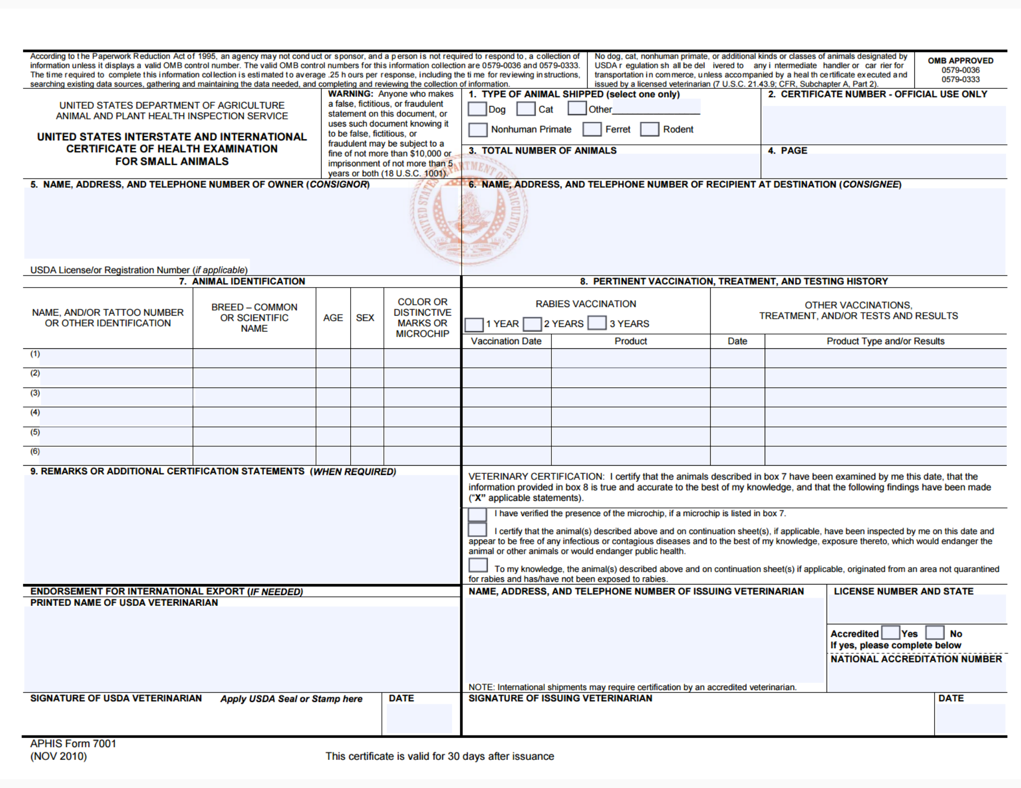 An example of a health certificate.