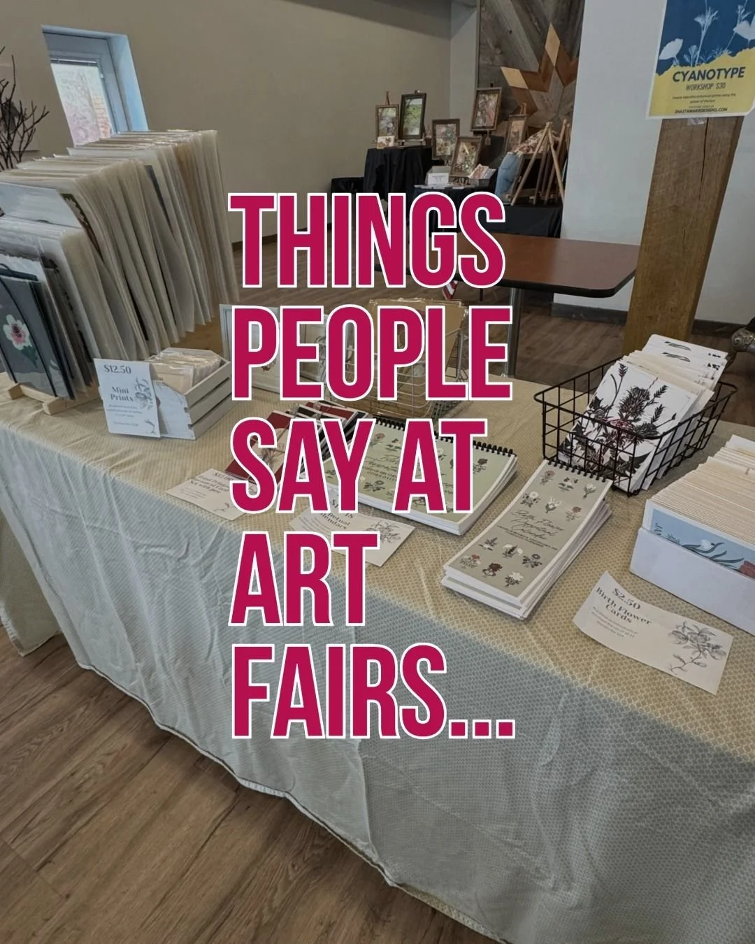 It's art/craft fair season.... Always a good time, and I love interacting with people in person, but there is always some awkwardness involved 🙃 

Leave the weirdest thing you've ever said or heard in an art fair booth in the comments.