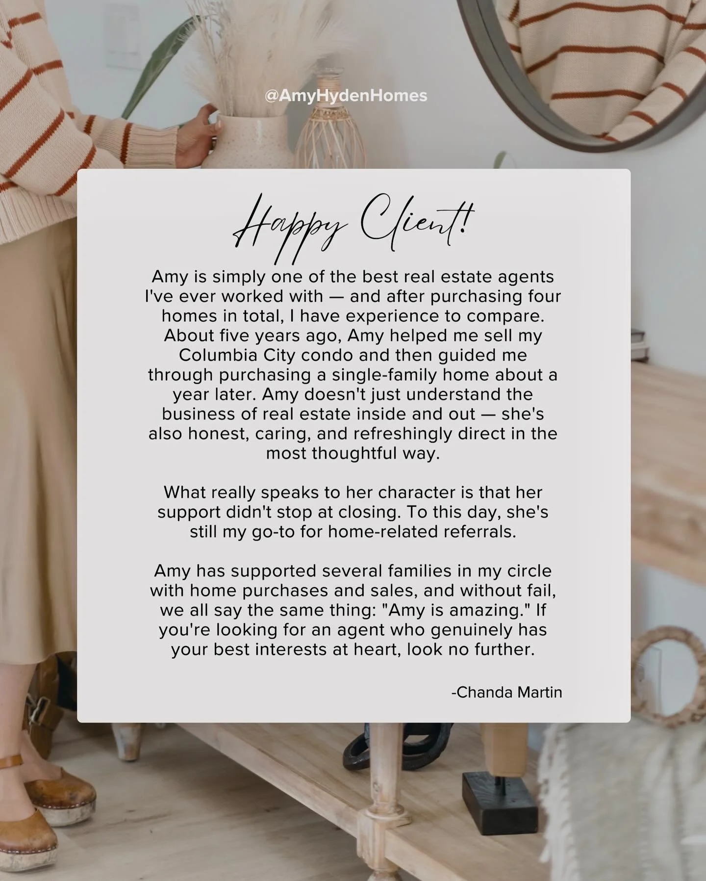 Feeling incredibly grateful for clients who trust me not just during the transaction, but long after the keys are handed over. Thank you for the kind words &mdash; it means everything. 🤍

#amyhydenhomes #whoyouworkwithmatters #happyclients❤️ #seattl