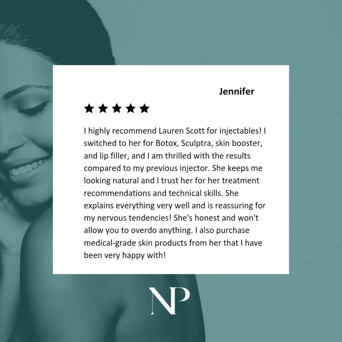 🌟✨ Client Love Spotlight ✨🌟

Thank you, Jennifer Nicole, for the incredible 5-star review!

 💉💋 Your trust in Lauren Scott for your injectable journey means everything to us. We're thrilled to hear how happy you are with your refreshed, natural r