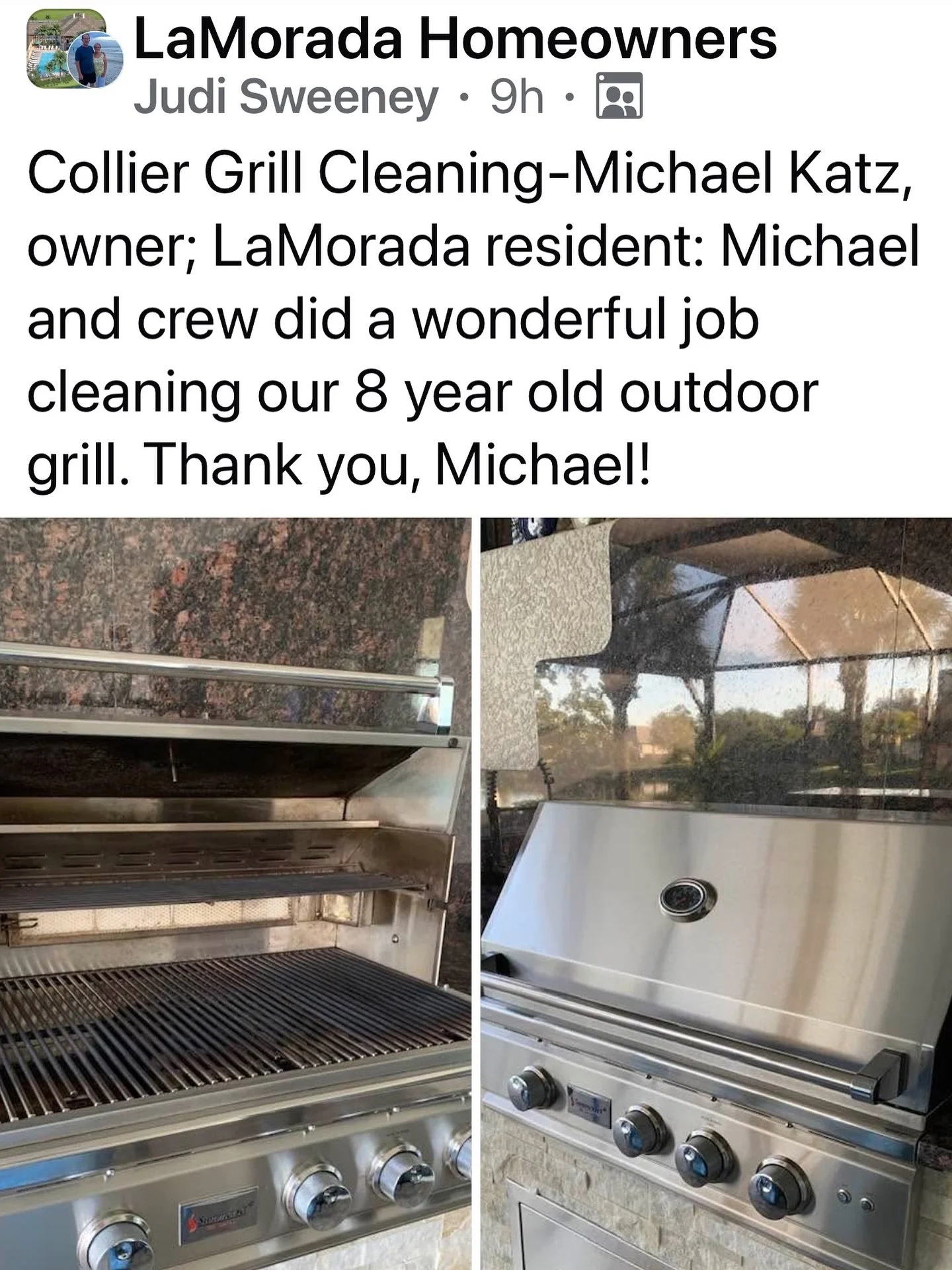 Thank you Judi for the awesome shoutout! Want your grill to be as clean as hers?! Give us a call today! (239) 631-9656 😎🧽🫧