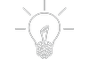 Outline illustration of a light bulb with a stack of coins at the base, emitting light rays.