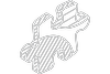 White line drawing of a person's hand holding a crumpled piece of paper against a black background.