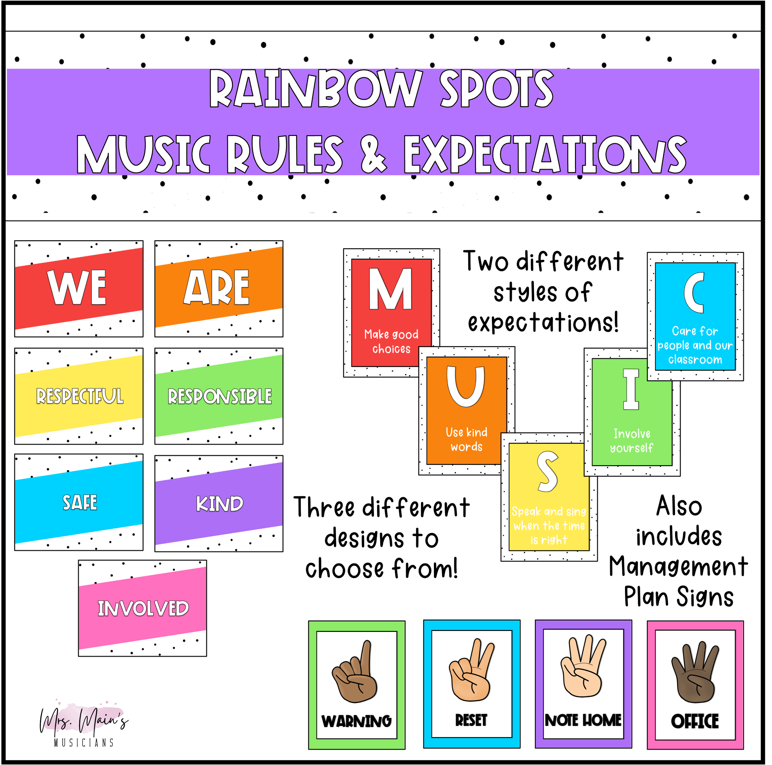 Music Rules and Expectations (Rainbow Spots Music Room Decor)