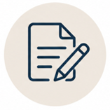 Icon of a white pencil on a light orange background.