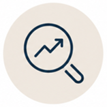 Magnifying glass icon on an orange background.