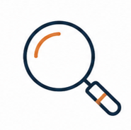 Magnifying glass with an orange handle and a dark blue outline