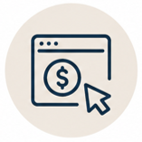 White shopping cart icon on a light orange background.