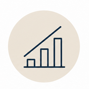 Line graph with increasing bars indicating growth or progress.