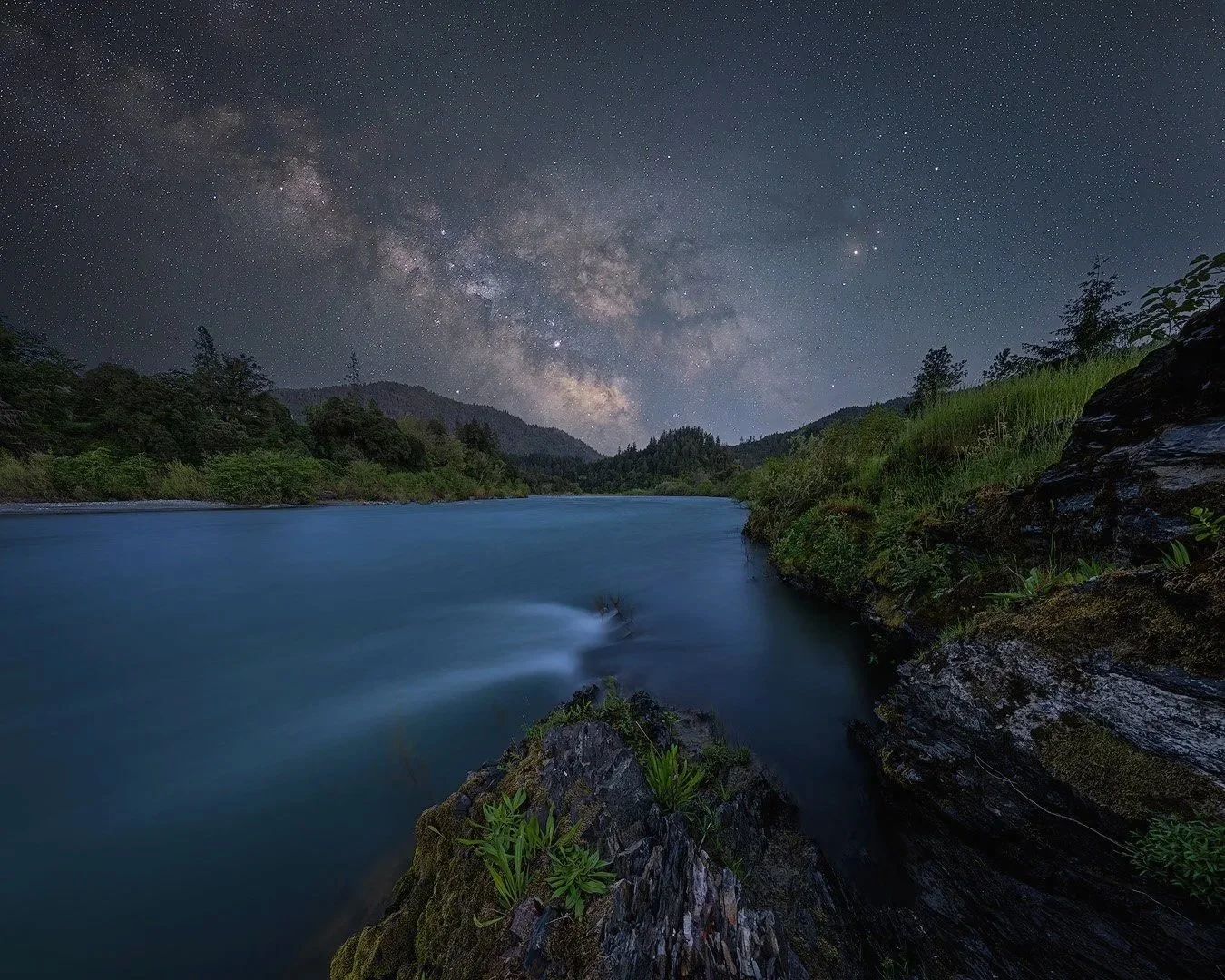 The Milky Way rises over Big Rock in Willow Creek, CA, Humboldt County