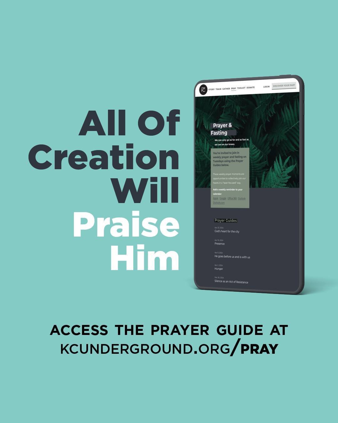 On Tuesdays, we release a prayer guide, hoping that we will collectively join our hearts through prayer in a &ldquo;laser-focused&rdquo; way.

Today, as the Underground, we come together around the Prayer Focus: All of creation will praise Him. 

Lin