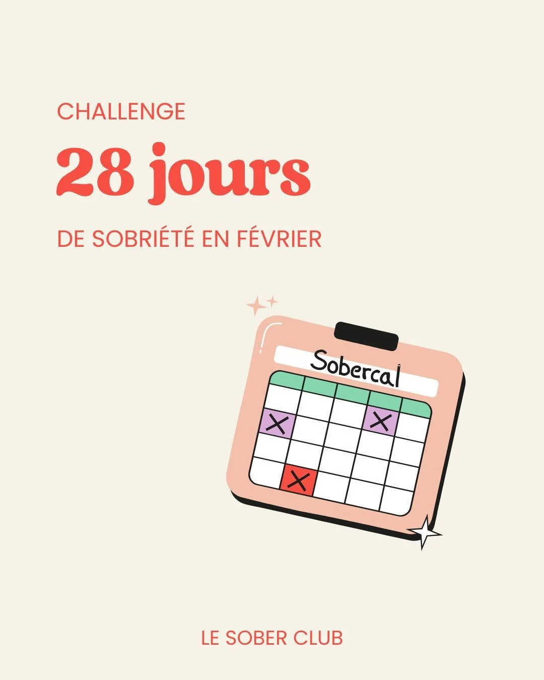 Le d&eacute;fi @28jours sans alcool arrive &agrave; grands pas!

Pour l&rsquo;occasion, on t&rsquo;a concoct&eacute; un petit calendrier d&rsquo;id&eacute;es de trucs &agrave; faire pendant le mois, que tu peux mix &amp; match &agrave; ta guise. ✨

E