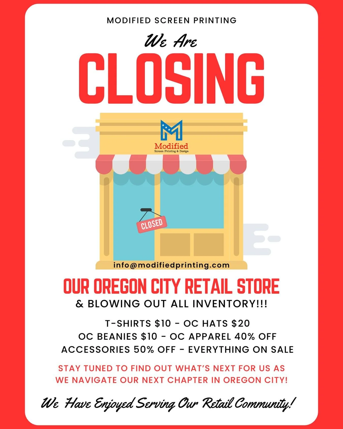 We are closing the retail section of our OC Main St store and blowing out all merchandise.  Hurry down and grab your favorite OC game day gear before it&rsquo;s gone! 

As the largest supplier of OC merchandise it has been a great honor serving our c