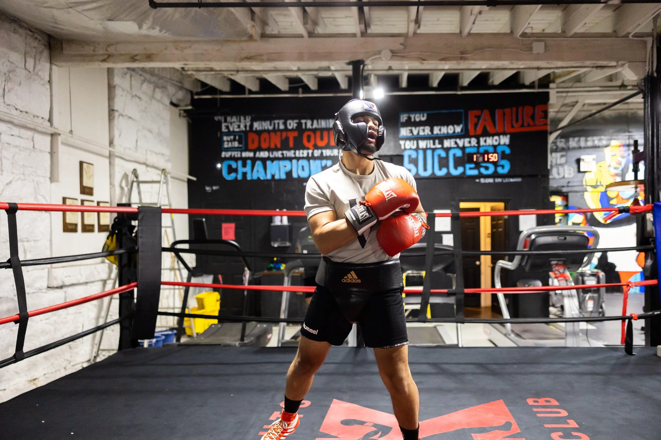 Sparring in boxing ring