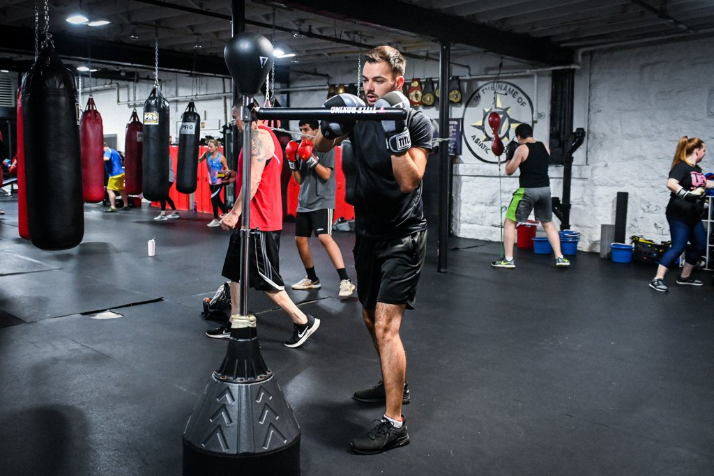 Boxing equipment in gym class