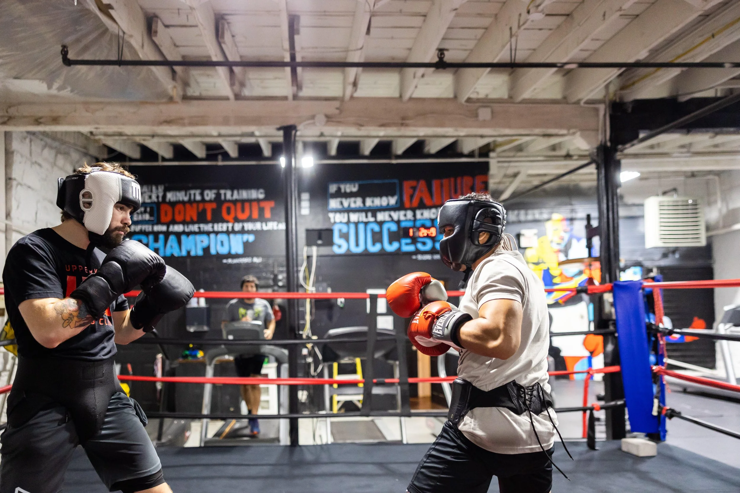 Boxing sparring at gym
