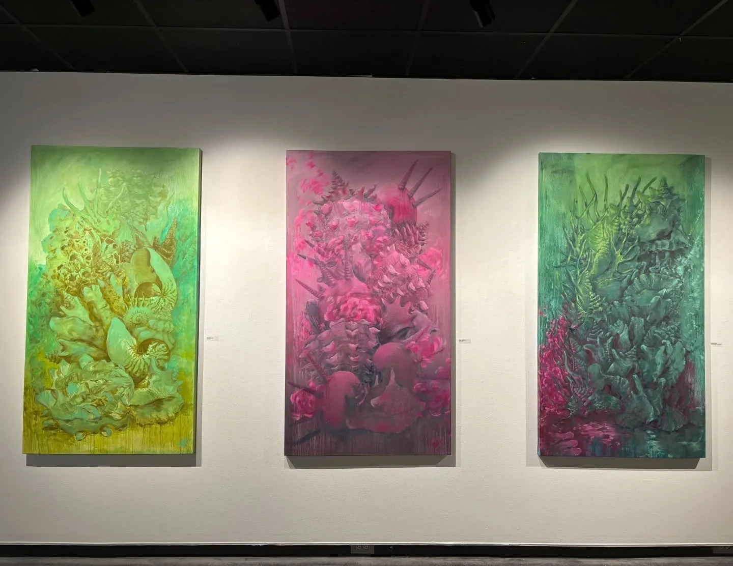 Gallery view of a trio of Lodgment oil paintings on view in my Solo BFA Exhibition. More photos are posted on my website!