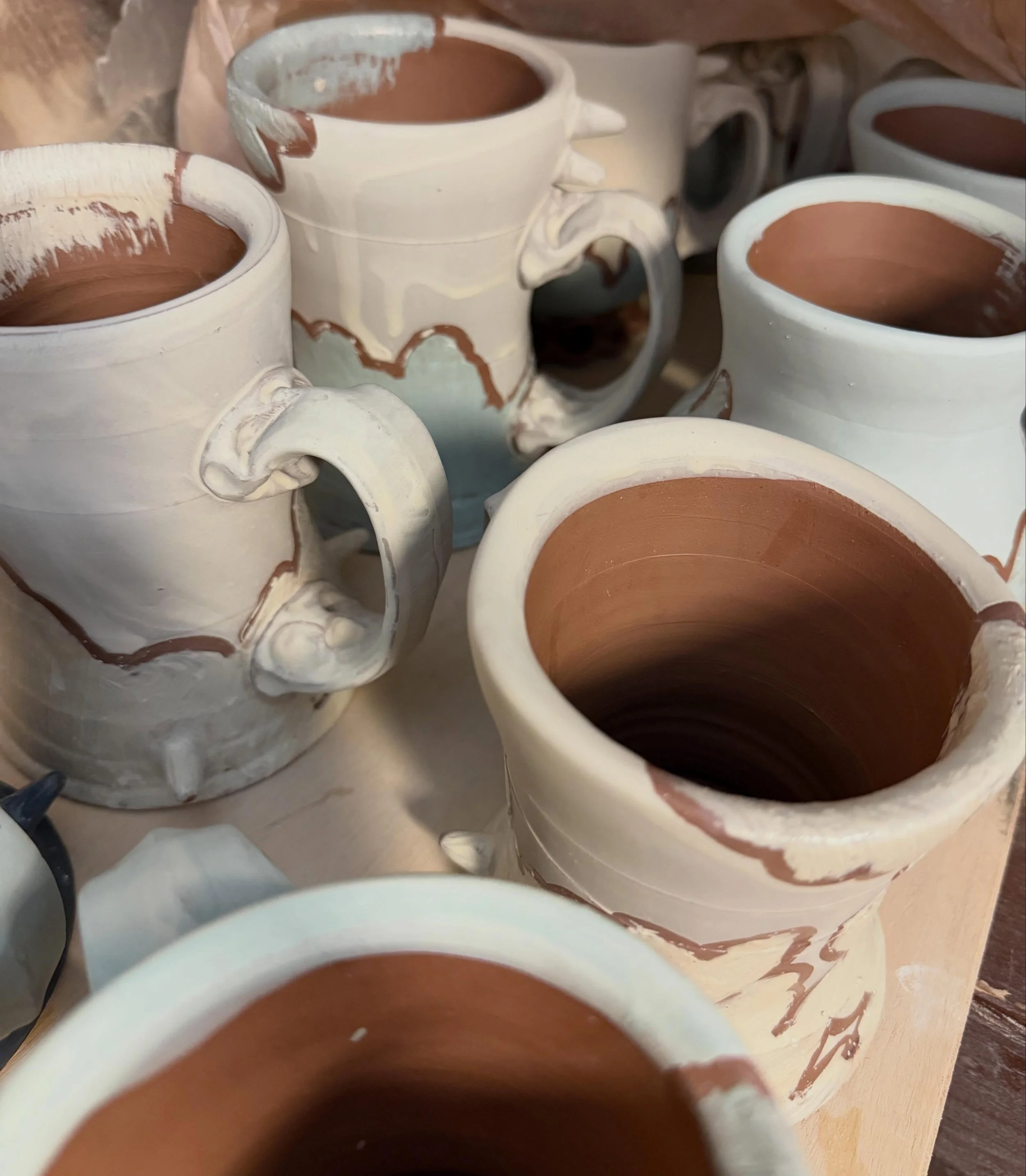 Been a cup factory the last week and behind the scenes I&rsquo;ve been practicing throwing larger and wider forms then I&rsquo;m comfortable with , cutting them in half to learn from them is sometimes a bit heart breaking but each time they get a bit