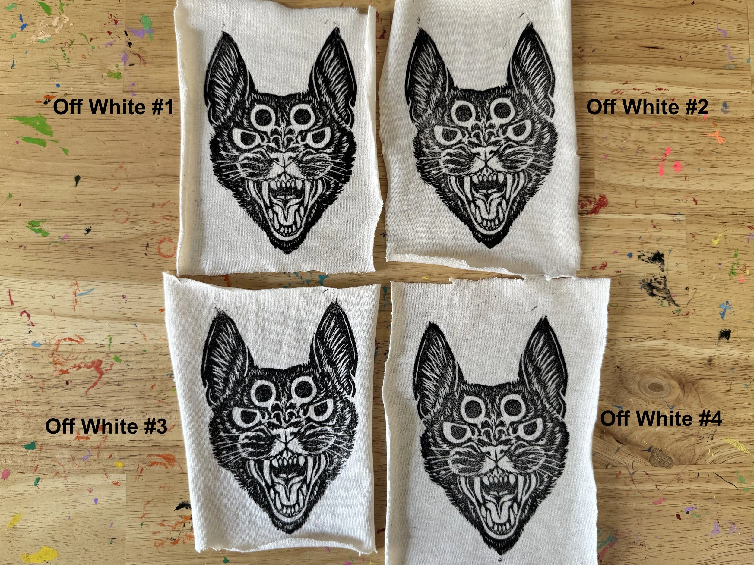 Cat Block Print Fabric Patch - Off White
