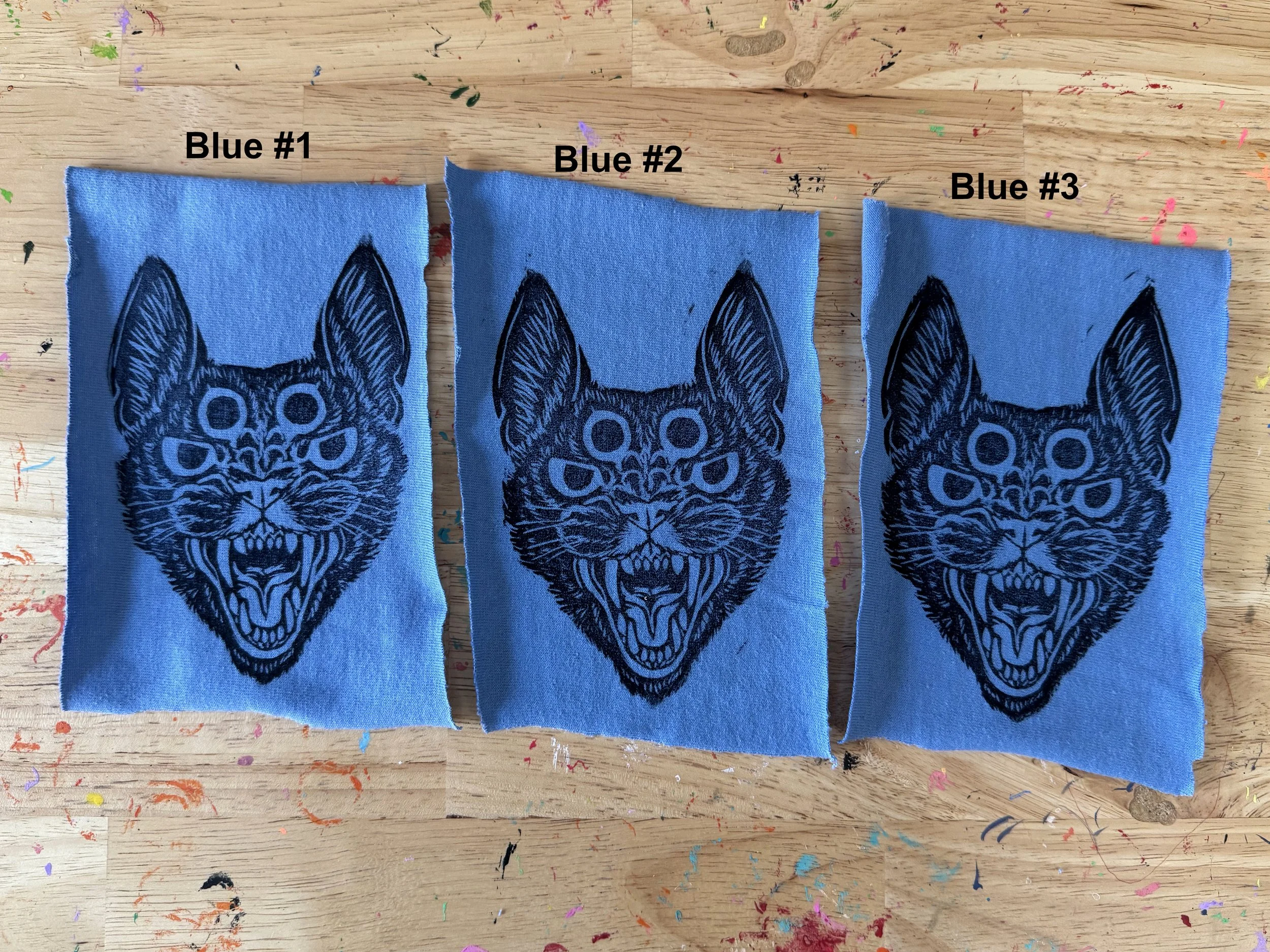 Cat Block Print Fabric Patch - Blue
