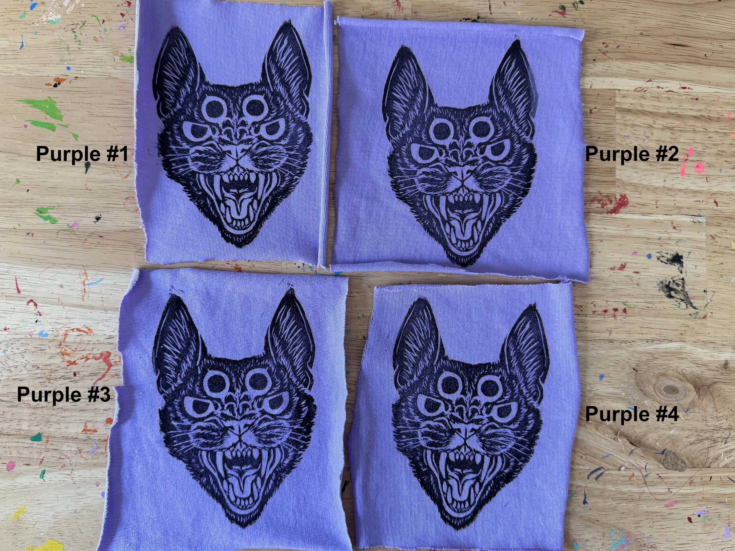 Cat Block Print Fabric Patch - Purple