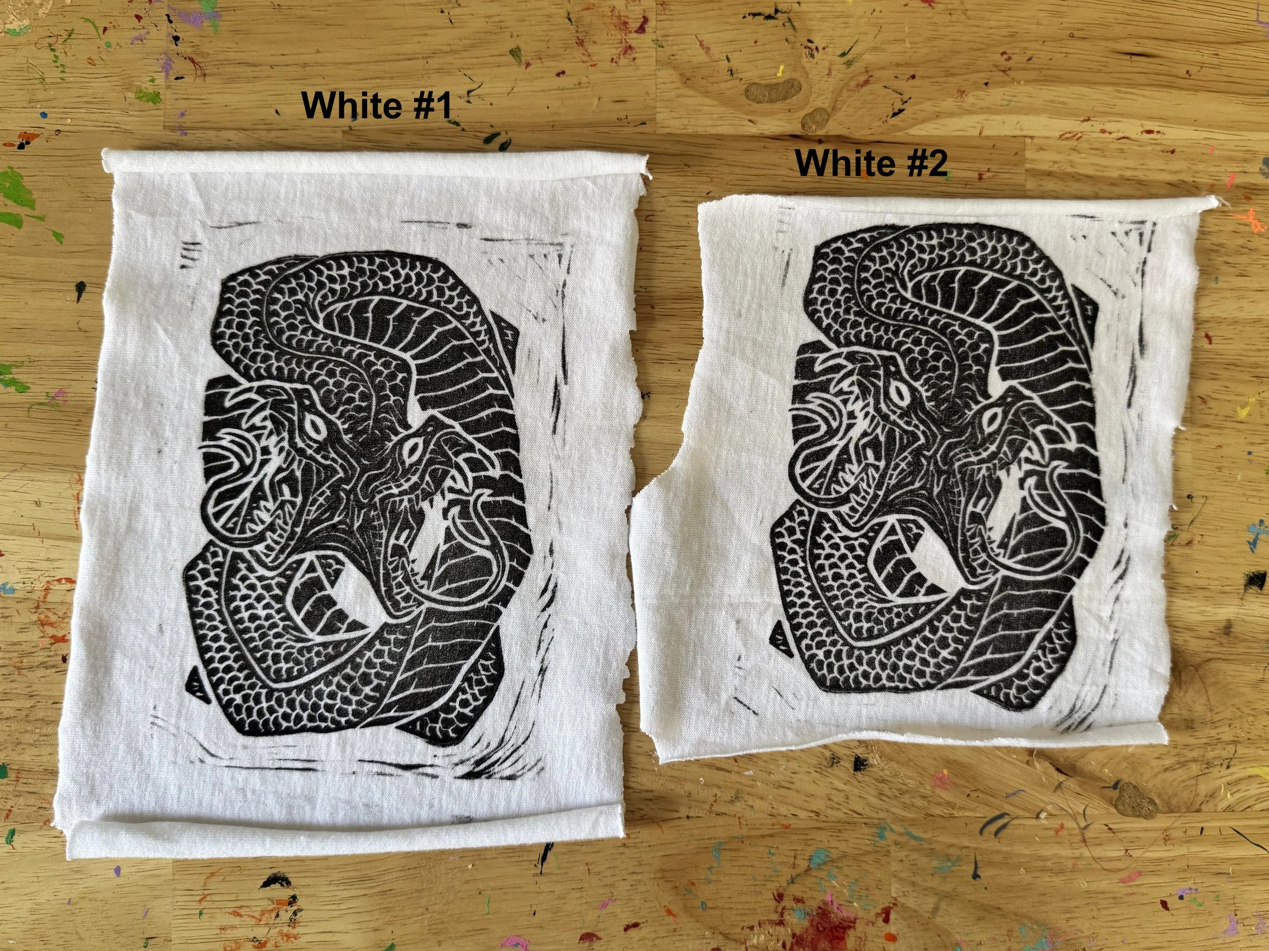 Snake Block Print Fabric Patch - White